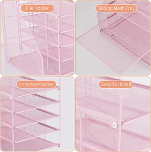 Organisateurs de <span class=keywords><strong>bureau</strong></span> et accessoires Organisateur de bac à lettres en papier à 5 niveaux avec porte-fichiers Organisateur de <span class=keywords><strong>bureau</strong></span> pour fournitures de <span class=keywords><strong>bureau</strong></span> <span class=keywords><strong>rose</strong></span> - Product Image 4
