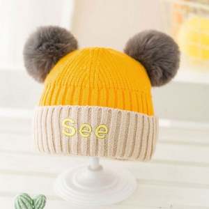 Gorro de Invierno para Bebé con Pompón, Combinación de Colores, Gorro de Lana Tejido Cálido para Niños - Product Image 6