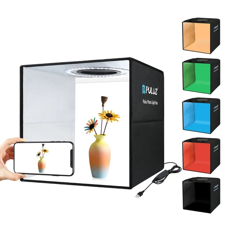 2022 नई डिजाइन फैक्टरी मूल्य PULUZ 30cm फोटोग्राफी एलईडी अंगूठी Lightbox फोटो स्टूडियो शूटिंग तम्बू ब्लैक बॉक्स 6 रंग पृष्ठभूमि