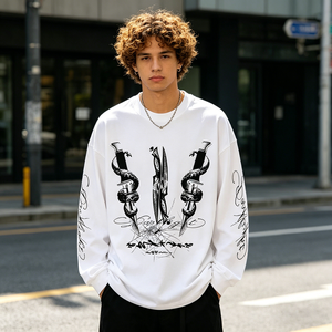 T-shirt a Maniche Lunghe Oversize in Cotone 100% di Alta Qualità con Stampa a Ragnatela, Produzione Personalizzata per Uomo e <span class=keywords><strong>Donna</strong></span> - Product Image 1