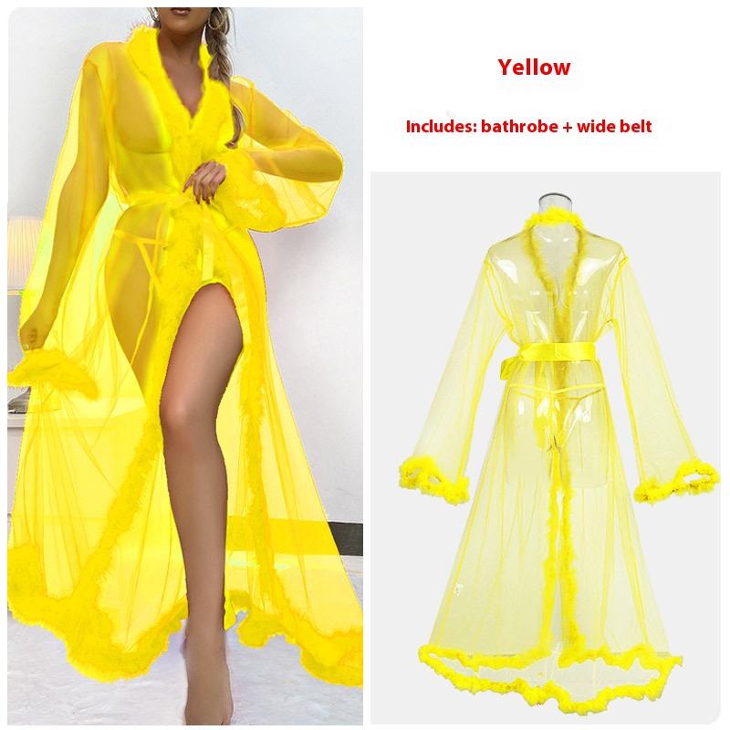 Encaje de bata larga amarilla]