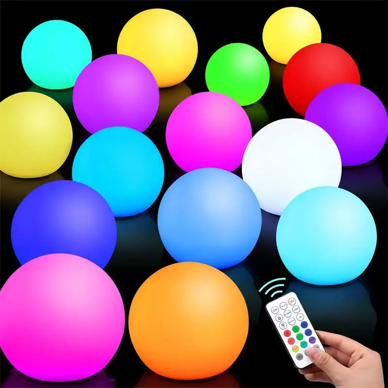 Juguetes de piscina con luz LED parpadeante, pelota flotante inflable que brilla en la playa, con control remoto, 13 colores cambiantes, 16 pulgadas