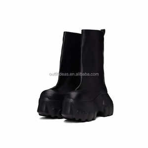 Scarpe da <span class=keywords><strong>donna</strong></span> con tacco alto a punta tonda in pelle di vitello Unisex originali scarpe eleganti con plateau nere da uomo Hollywood Mega stivali da trattore svasati - Product Image 4