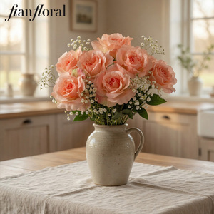 Popolare Ramo Singolo di <span class=keywords><strong>Rosa</strong></span> Artificiale in Seta Effetto Reale, Composizione Floreale per Matrimoni, Casa, Hotel, Vasi e Decorazioni Nuziali - Product Image 1