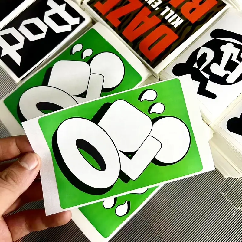 Stiker cangkang telur kustom lembar Logo kustom warna-warni stiker grafiti vinil stiker cangkang telur yang dapat dihancurkan