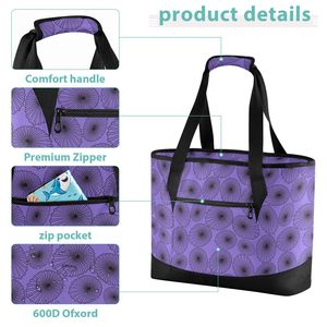 Hawaii Purple Opihi Shell Large Capacity Thermal Tote Bag with Zipper Closure Insulated Grocery Bag Reusable Food Delivery Bag - Product Image 5