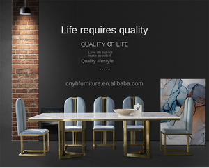 2021 להתאמה אישית חדש מודרני כיכר יוקרה עיצוב זהב נירוסטה רגליים שיש שולחן סט עם 8 כיסאות - Product Image 4