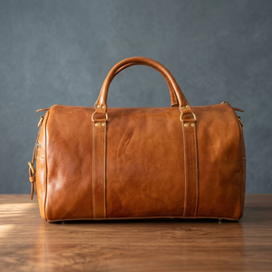 Sac de voyage unisexe de luxe classique en cuir véritable de haute qualité, élégant, avec poignée souple et fermeture éclair intégrée - Product Image 4