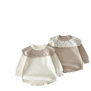 Combinaison en tricot ajouré de style coréen pour bébé Angou, col à volants, <span class=keywords><strong>pull</strong></span>-over, barboteuse en coton pour <span class=keywords><strong>fille</strong></span> - Product Image 1