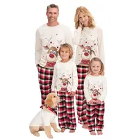 プラスサイズカジュアルクリスマスOネックパジャマ家族ママと私パジャマセット子供用ホワイトプリントスリーブパジャマ卸売
