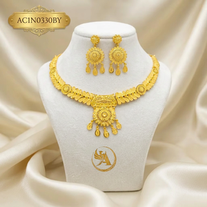 Designer Indian Style African Gold Plated Charm Necklace Set for Nigerian <b>Bridal</b> and Party Wear Fashion - Product Image 1