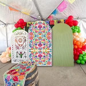 Meksika Fiesta Arch zemin elastik Spandex stokta 2 taraflı Otomi çiçekler Cinco De Mayo düğün için fabrika toptan - Product Image 3