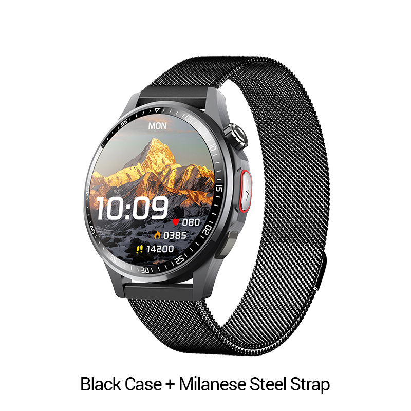 Boîtier noir + bracelet en acier milanais