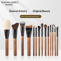 Ensemble de pinceaux de maquillage en fibres synthétiques, 14 pièces, manche en bois, poils doux, pinceau pour fard à paupières, pinceau pour blush, pinceau de contouring