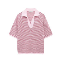 Ensemble d'été pour femme : Haut tricoté ample à col polo et short taille haute au-dessus du genou