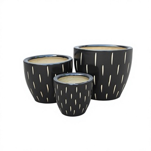 Daiphonglan Modern Black Ceramic Flower Pots <b>Set</b> White Drip Pattern Glazed Finish Garden Planters Rustic Design Drainage Hole - Product Image 1