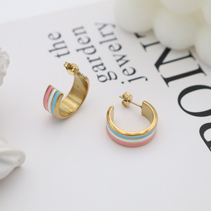 Cuff Earrings Gold Colorful Stripe Geometric Design Fashion Jewelry for Women - Product Image 1