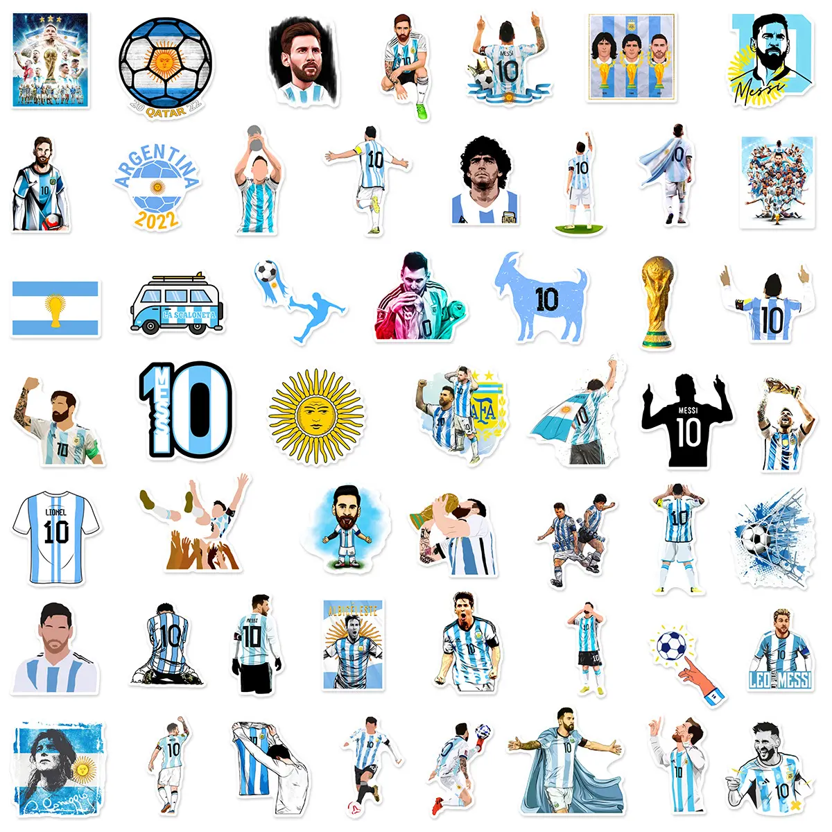 Pequenos decalques 50 Pcs para Laptop Phone Case Computer Water Bottle Football Star Adesivos Messi Graffiti Sticker