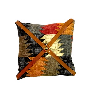Premium Wool Jute Cushion Featuring Leather Belt Detail Stylish Handmade <b>Pillow</b> for Modern Interior <b>Decoration</b> - Product Image 1