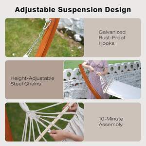 Amaca con telaio con 2 amache 200 kg capacità di carico robusto telaio ad arco in legno massello di pino per giardino Patio e balcone - Product Image 5