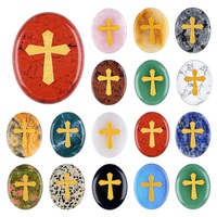 Pendentif Croix en Quartz Rose Chakra Reiki, Symbole Doré, Forme Ovale, Cristal de Guérison, Breloques de Mode pour Collier DIY