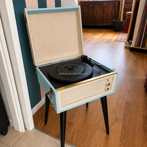 Lecteur de disques vinyles rétro ELETREE <span class=keywords><strong>avec</strong></span> pieds en bois et design de valise portable - Product Image 6