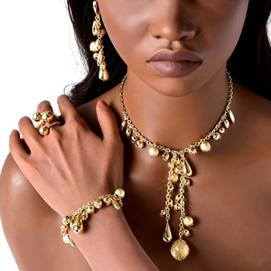 Bulk Textured Bead glamorous pendant necklace fashion drop earrings bracelet fine rings 18k gold plated fashion jewelry set - Product Image 2
