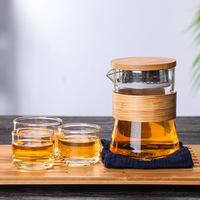 En stock : Ensembles de tasses à thé en verre imprimées, style américain, écologiques, résistantes à la chaleur, avec manchon en bois, pour le thé de l'après-midi