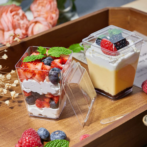 Vaso de plástico para Mousse de helado de grado alimenticio, minivasos de postre de gelatina de pudín transparente cuadrado personalizado, vasos de plástico desechables para postre - Product Image 2