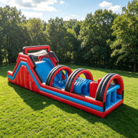 Parcours d'obstacles gonflable Lilytoys bleu et rouge en PVC durable pour la location d'événements et de fêtes