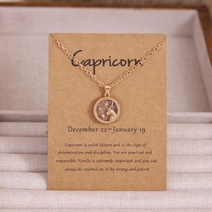 Nouveau Collier Tendance en Alliage avec Chaîne à Maillons <span class=keywords><strong>Signes</strong></span> du Zodiaque et Carte de Vœux, Pendentif Pièce Astrologique Horoscope pour Couple et Fête - Product Image 3