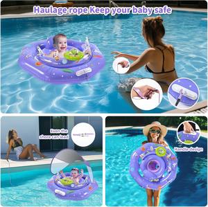 Flotador de Piscina para Bebés con Diseño Espacial Morado, Toldo Removible y Juguetes con Sonido - Product Image 3