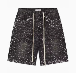 Shorts in Denim di Lusso <span class=keywords><strong>con</strong></span> Strass per Uomo, Stile Y2K, Patchwork Ricamato, Logo Personalizzato, Moda Hip Hop - Product Image 2