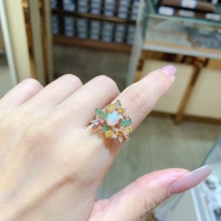 Factory Wholesale Supply Luxury 925 Sterling Silver Gold Plated Natural Opal Ring for Women's Wedding Party Gift