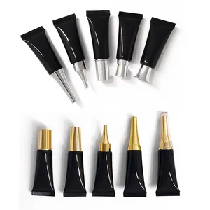 10ML Empty Eye Cream Cosmetic Tubes Black Squeeze Soft Container Gold Screw Lid , Unguent Bottle Black Golden Caps