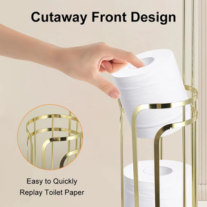 Modern Design Free Standing Metal Wire Tissue Roll <strong>Holder</strong> Luxury Toilet Tissue <strong>Holder</strong> Gold with Shelf - Product Image 3