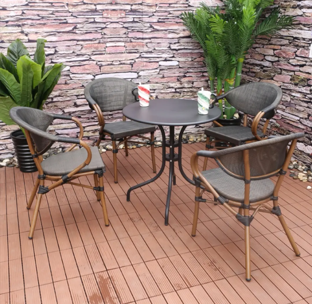 HYC-SR2 открытый балкон сад коричневый подлокотник кафе комплект, ротанговая патио стулья