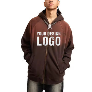 Sweat-shirt à capuche pour homme, décontracté, couleur dégradée, fermeture éclair intégrale, nouveau design, épaules tombantes, vintage, lavé, zippé, ample - Product Image 1