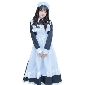 Vestido Largo Estilo Lolita Anime, Negro y Blanco, Estilo Clásico, Cuello Peter Pan, Cintura Natural, Vestido Casual para Uso Diario - Product Image 5
