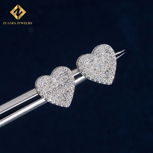 925 <b>Silver</b> Moissanite Iced Out Heart Shape <b>Stud</b> <b>Earrings</b> VVS Screw Back Gift Jewelry - Product Image 5
