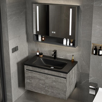Meuble de salle de bain en aluminium gris avec vasque en céramique intégrée, étanche et résistant à l'humidité, pour balcon, transfrontalier