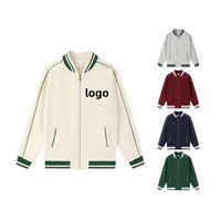 Blouson universitaire de baseball éco-responsable pour homme, col montant, logo personnalisé, tissu polyester-coton 320g, impression DTG, décontracté, coupe ample, fermeture éclair