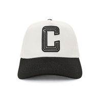 Op maat gemaakte logo bedrukking 5-panel baseball caps 100% katoen ademend waterdicht enkelvoudige gespsluiting wit/zwarte klep unisex