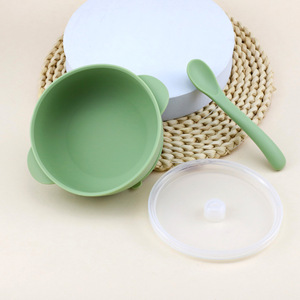 Bol en silicone sans BPA pour bébé avec cuillère et fourchette, produit de repas pour enfants, pour l'alimentation des bébés - Product Image 3