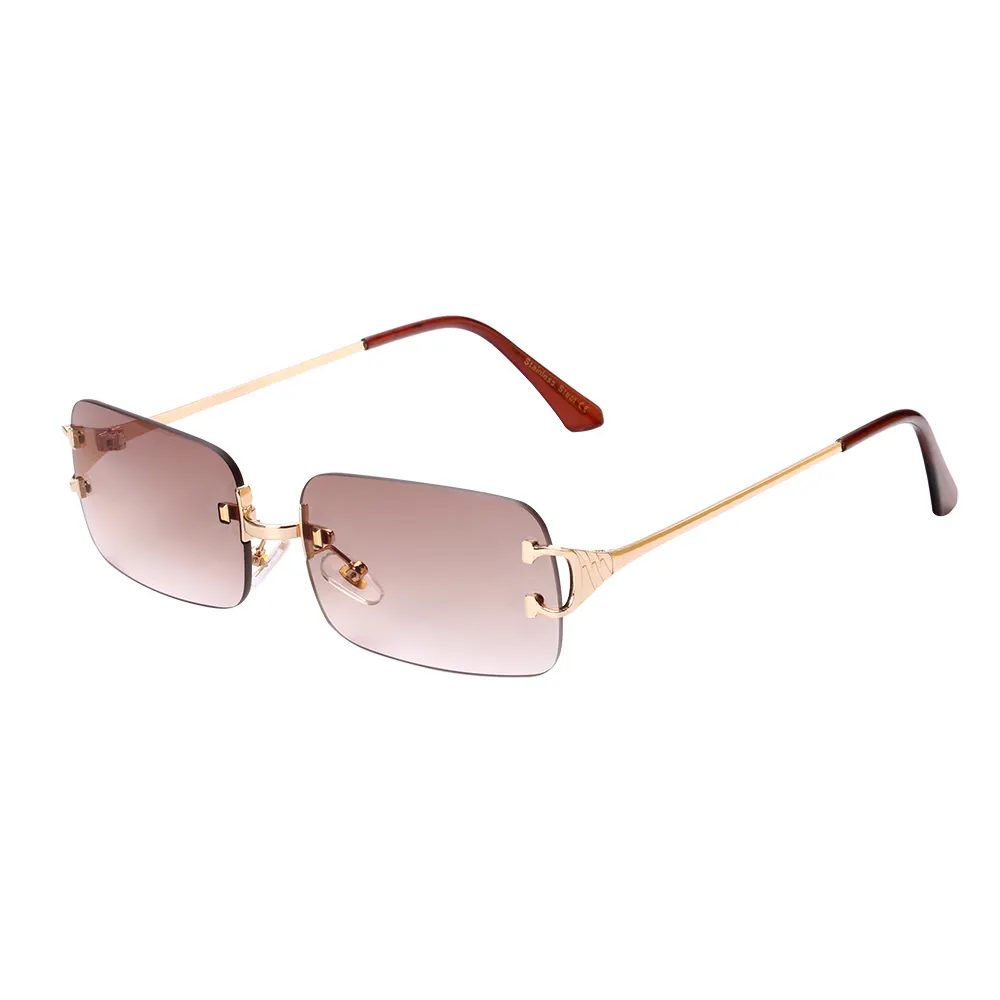 K0193 Gray brown steel vintage designer famous brand sunglasses luxury brand rimless eyewear mens sunglasses custom logo