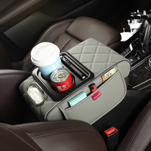 Reposabrazos Universal para Coche con Caja de Almacenamiento, Almohadilla Protectora de Cuero, Cojín Central para el Codo y Portavasos - Product Image 1