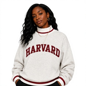 Nueva sudadera con cuello alto, estampado gráfico personalizado, letras impresas, cuello acanalado a rayas, sudaderas tipo pullover, ropa estilo Ivy League para universidades y campus. - Product Image 1