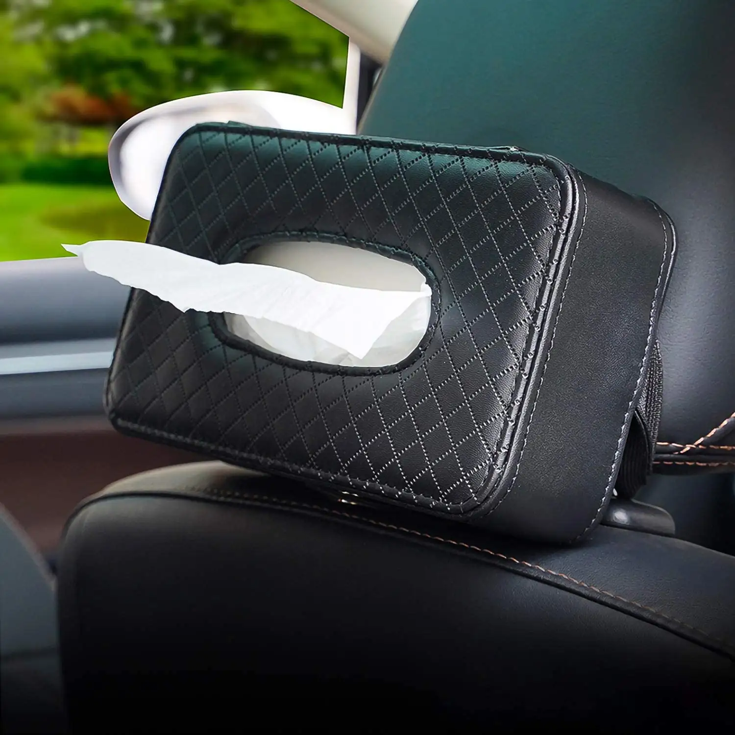 Hanging Paper Towel Clip Sun Visor Napkin Tray Container Tissue Dispenser PU Leather Backseat Car Tissue Box