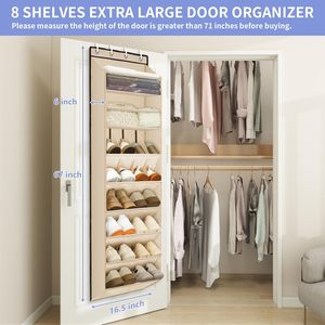 Organisateur de chaussures à suspendre sur la porte, 8 niveaux, poches profondes, pour rangement dans le placard, beige - Product Image 4