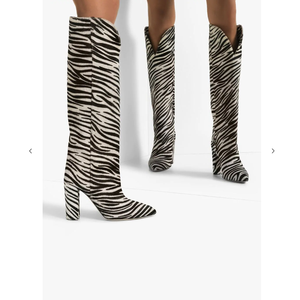 New Arrivals Ladies Chunky Heels Slip on Zebra Pattern <strong>Wide</strong> Calf Women <strong>Knee</strong> <strong>High</strong> Winter <strong>Boots</strong> - Product Image 6